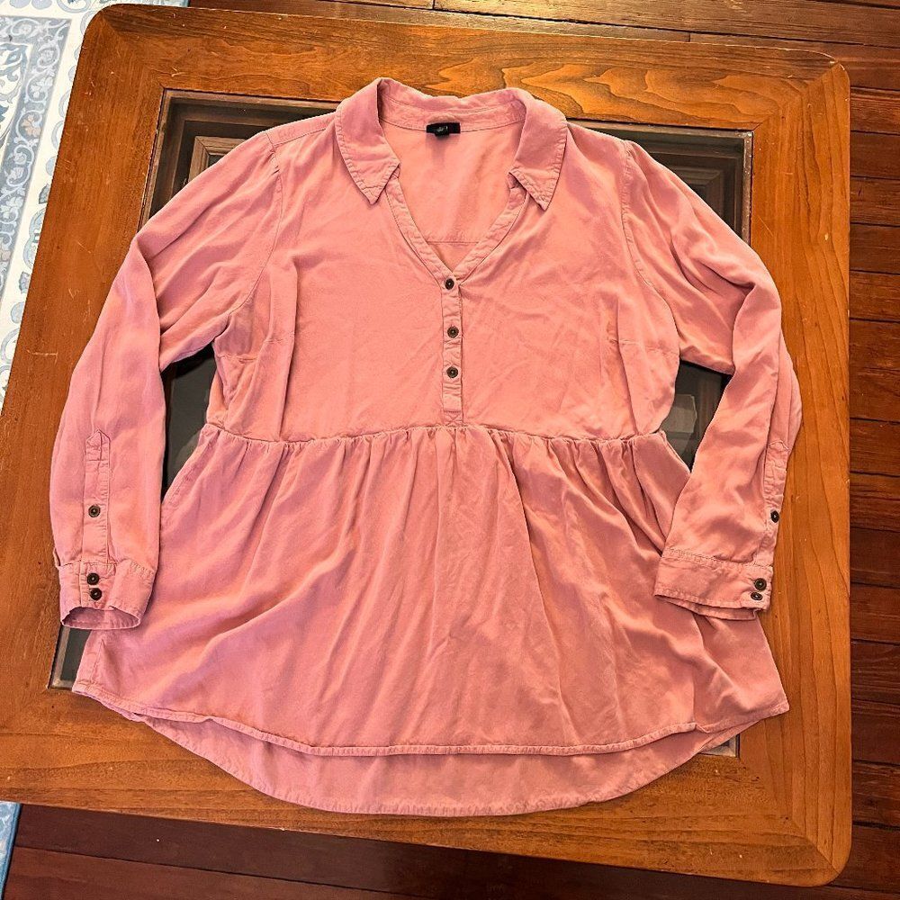 Torrid Size 1 Pink Babydoll Top Button-Up Long Sleeves